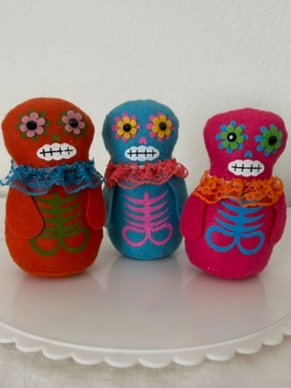 Set of 3 Halloween Dia de los Muertos Felt Dolls
